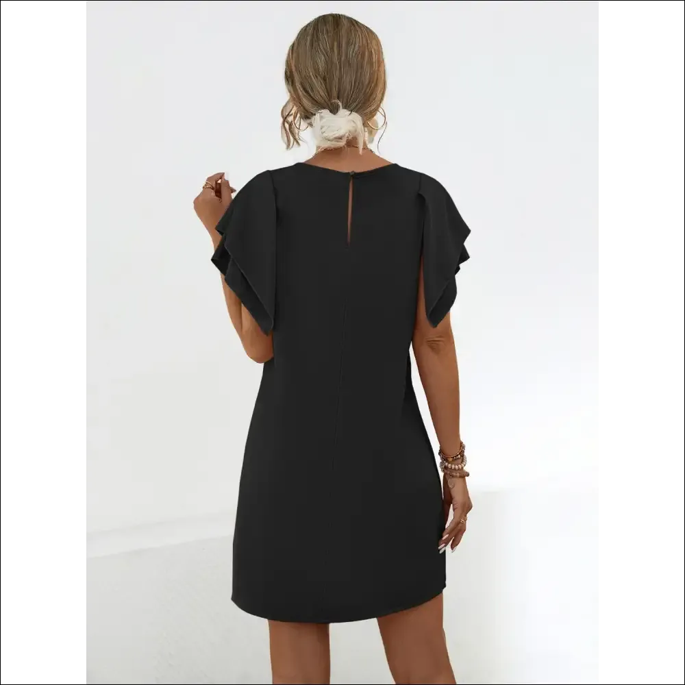 Chic Round Neck Flutter Sleeve Mini Dress