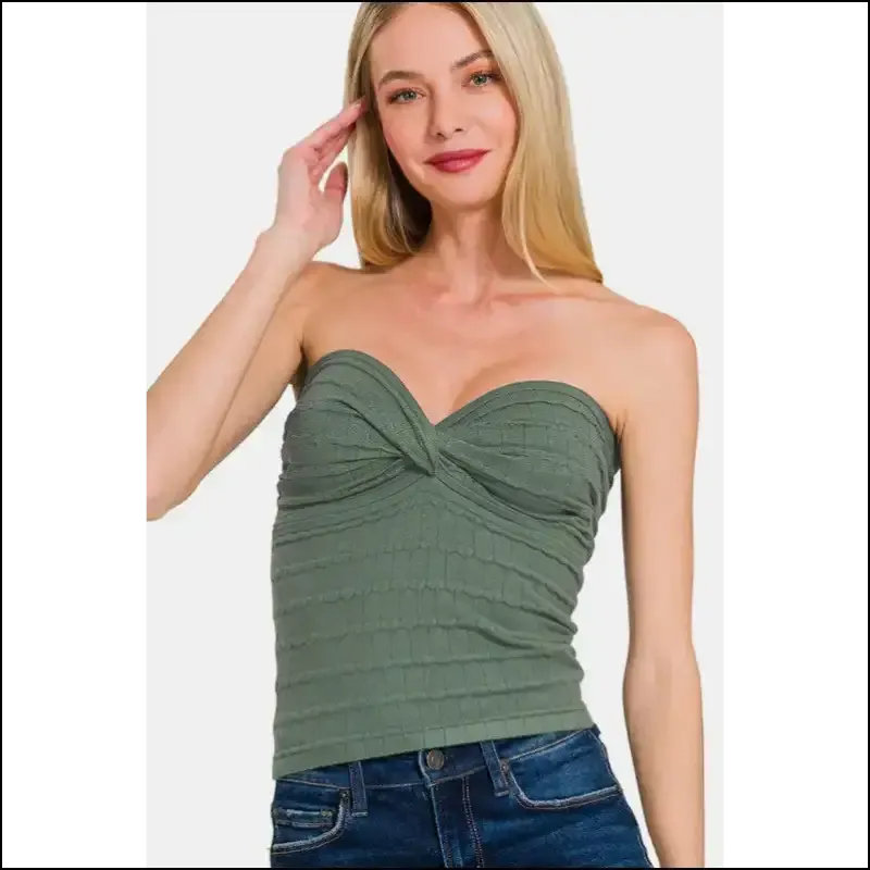 Chic Ruched Twisted Sweetheart Neck Top