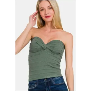 Chic Ruched Twisted Sweetheart Neck Top