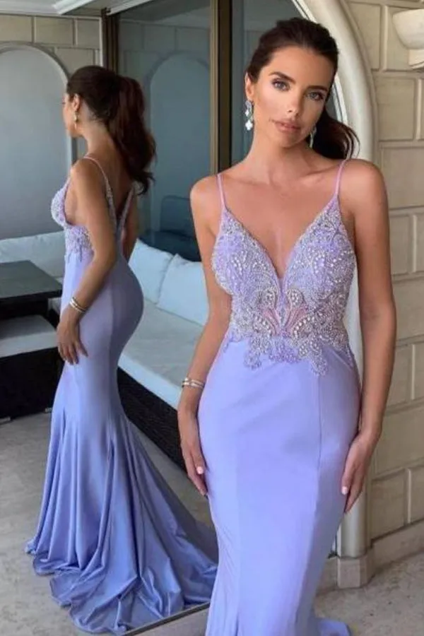 Chic Spaghetti Straps Memraid Prom Dress Long Formal Evening Dress OKZ45