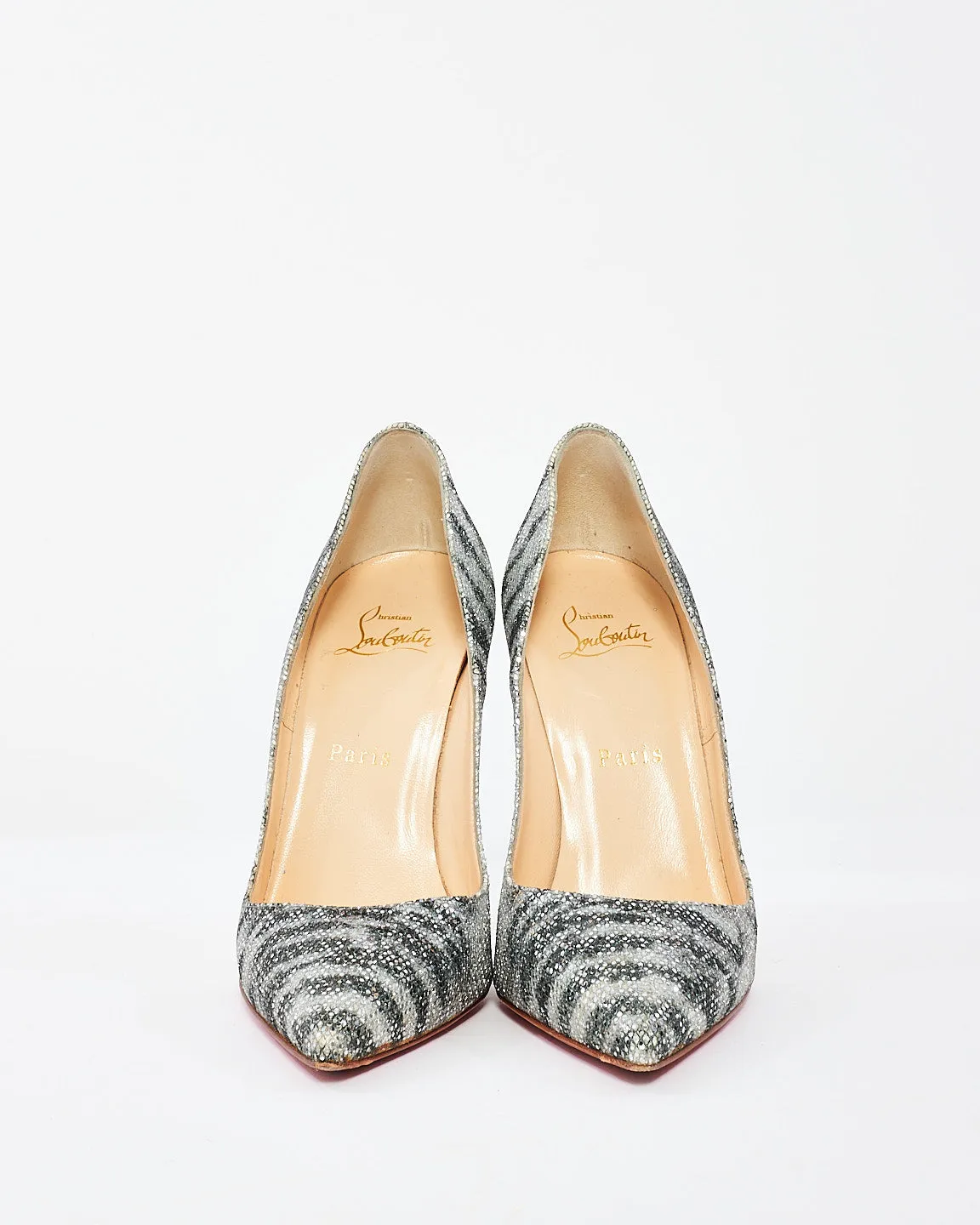 Christian Louboutin Black/Silver Sparkle Animal Print Pumps - 37