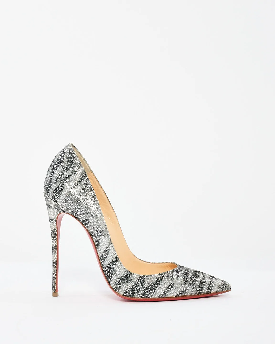 Christian Louboutin Black/Silver Sparkle Animal Print Pumps - 37