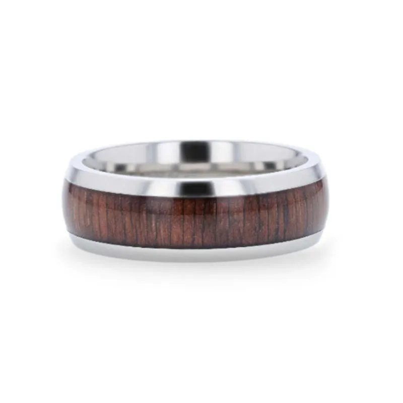 CORTEZ Black Walnut Wood Inlaid Titanium Men's Ring With Beveled Edges - 8mm
