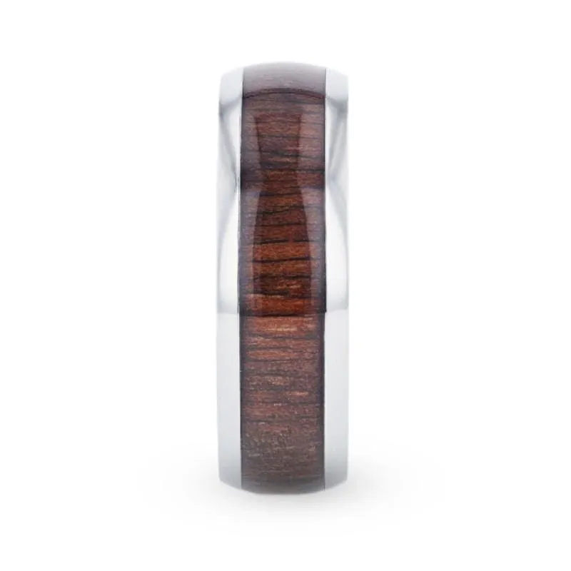 CORTEZ Black Walnut Wood Inlaid Titanium Men's Ring With Beveled Edges - 8mm