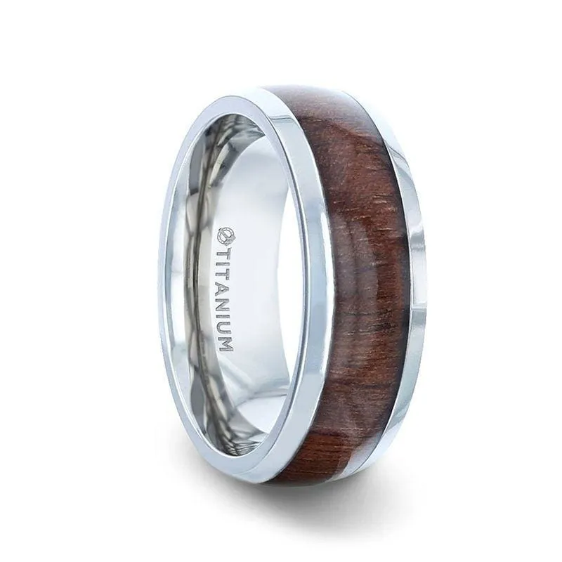 CORTEZ Black Walnut Wood Inlaid Titanium Men's Ring With Beveled Edges - 8mm