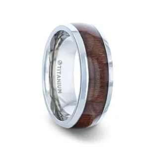 CORTEZ Black Walnut Wood Inlaid Titanium Men's Ring With Beveled Edges - 8mm