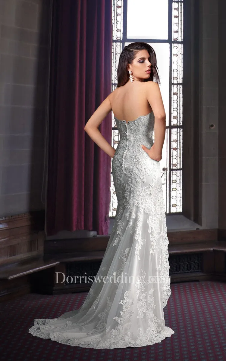 Delicate High Low Lace Wedding Dress With Trains