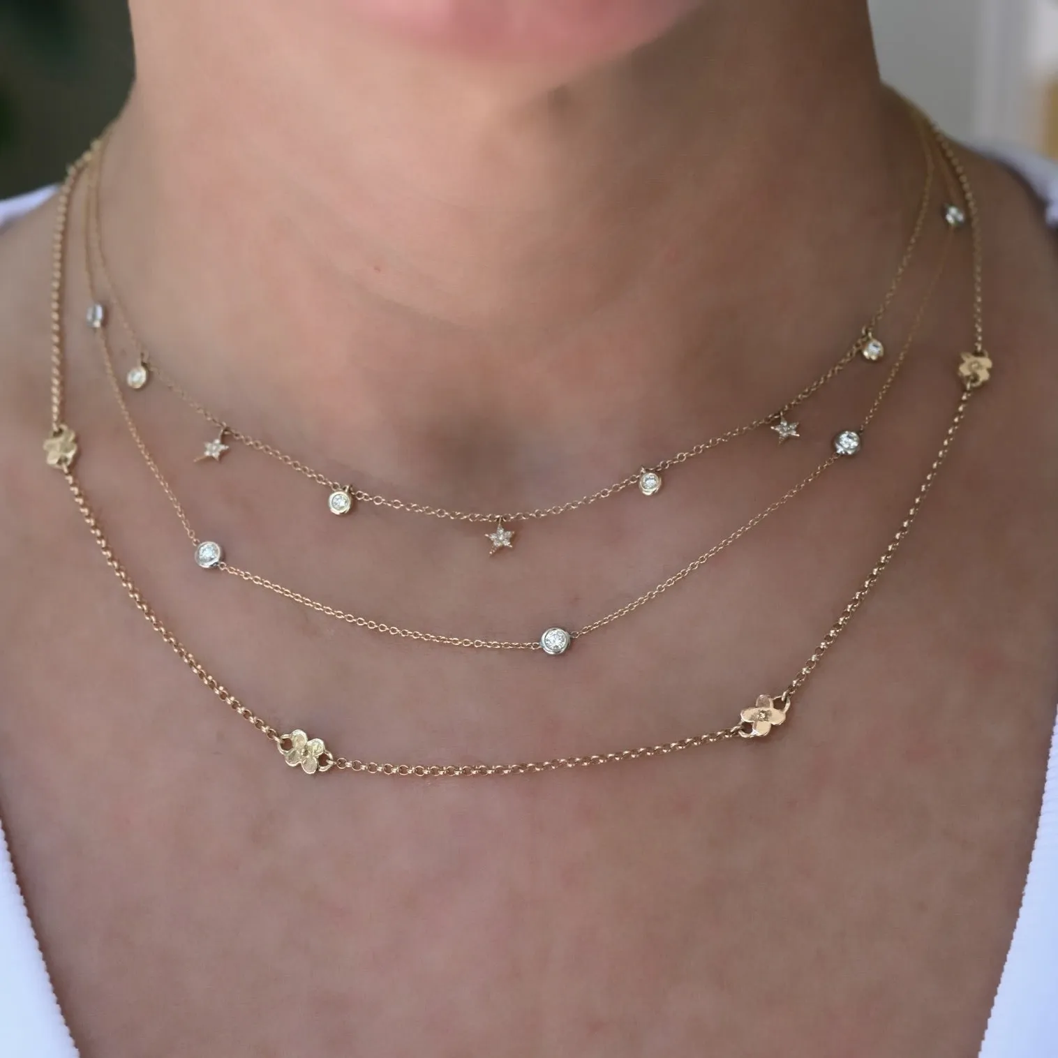 Diamond Bezel and Star Confetti Necklace