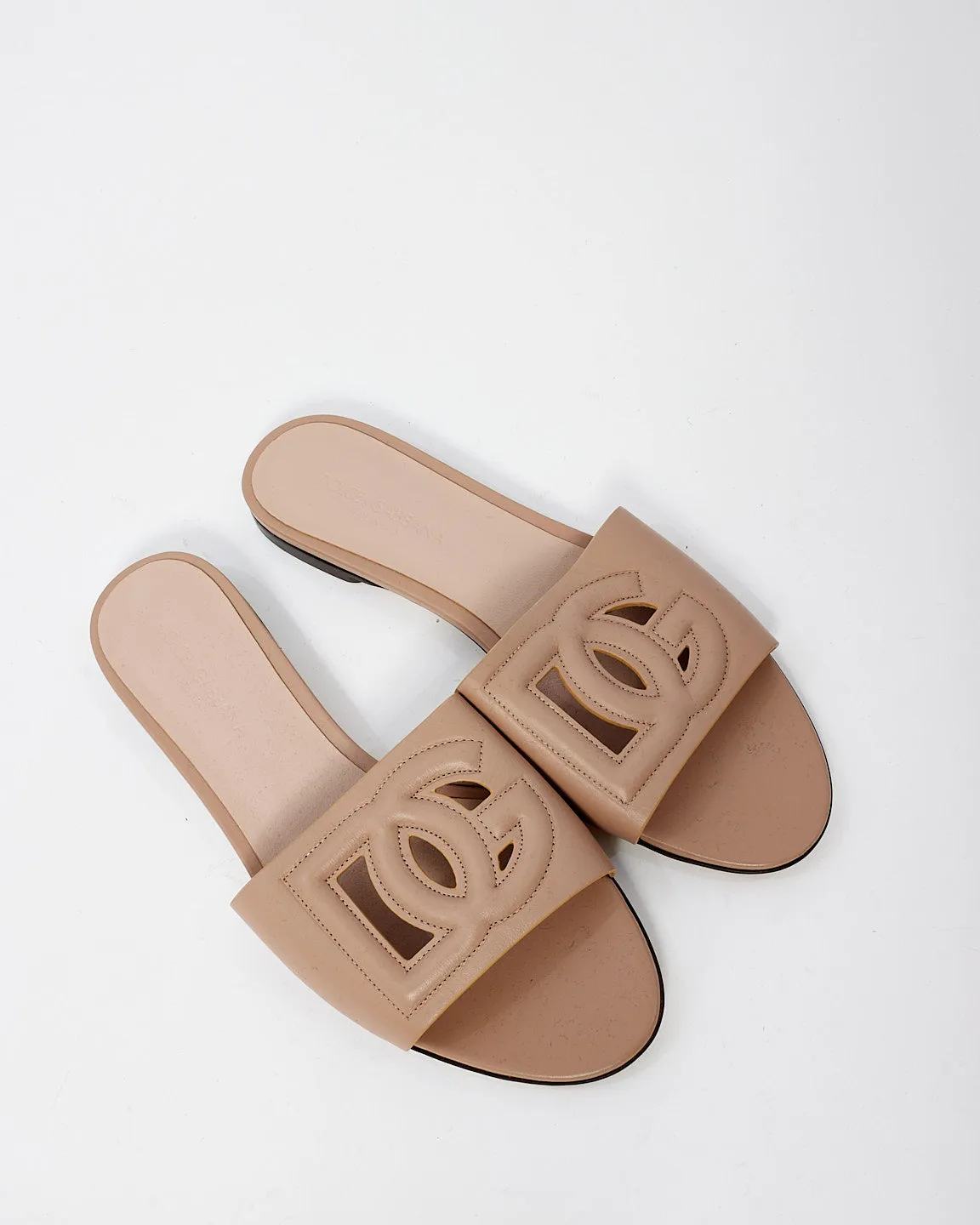 Dolce & Gabbana Blush Pink Leather Logo Slides - 38