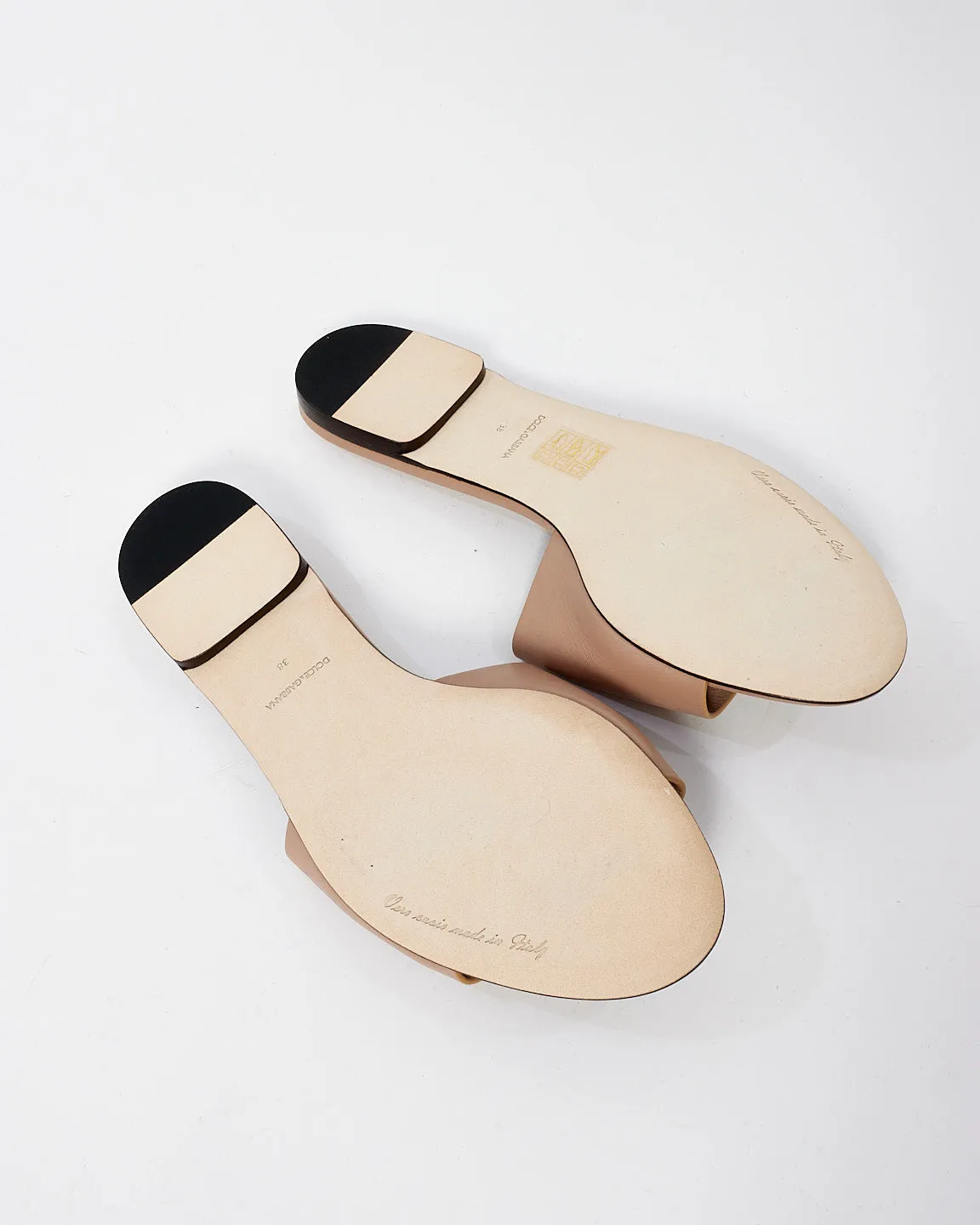 Dolce & Gabbana Blush Pink Leather Logo Slides - 38