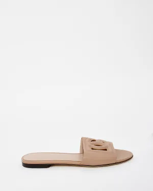 Dolce & Gabbana Blush Pink Leather Logo Slides - 38