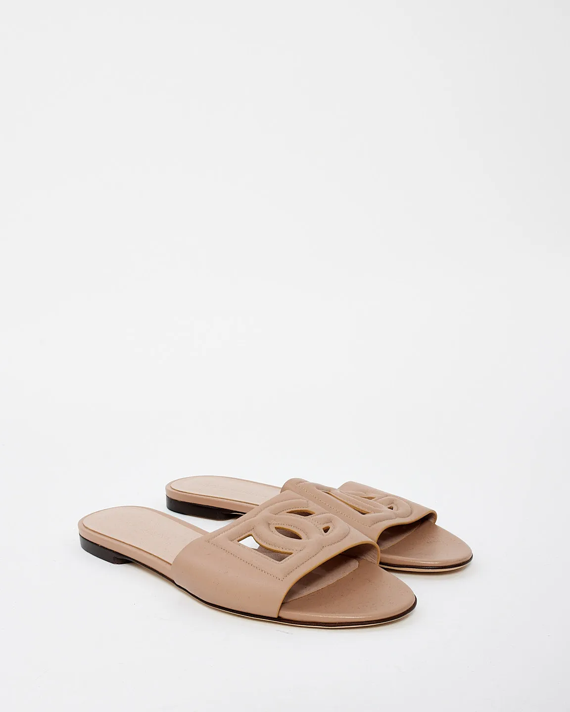 Dolce & Gabbana Blush Pink Leather Logo Slides - 38