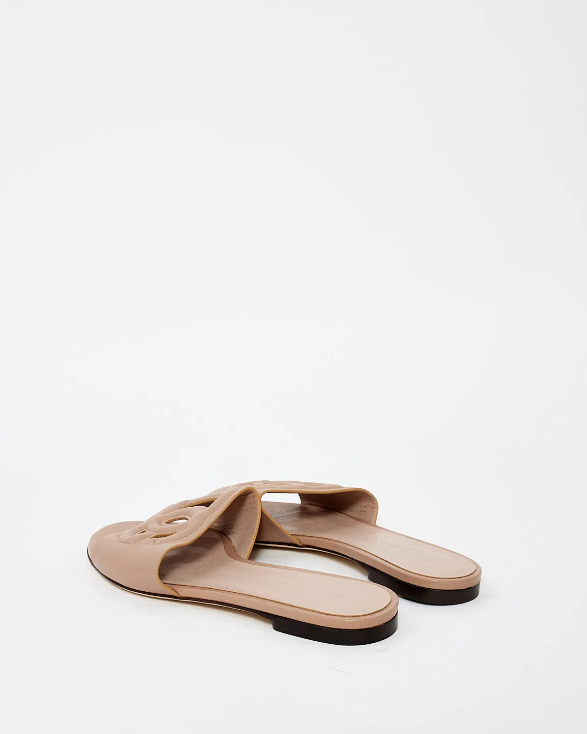 Dolce & Gabbana Blush Pink Leather Logo Slides - 38