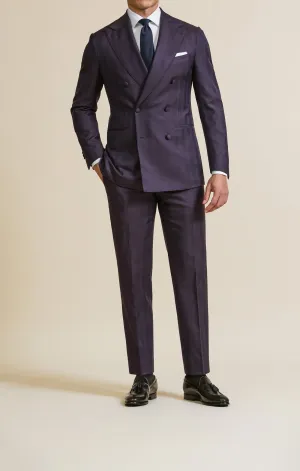 Drago Aubergine Natural Bi Stretch S130 Merino Wool Solaro Herringbone