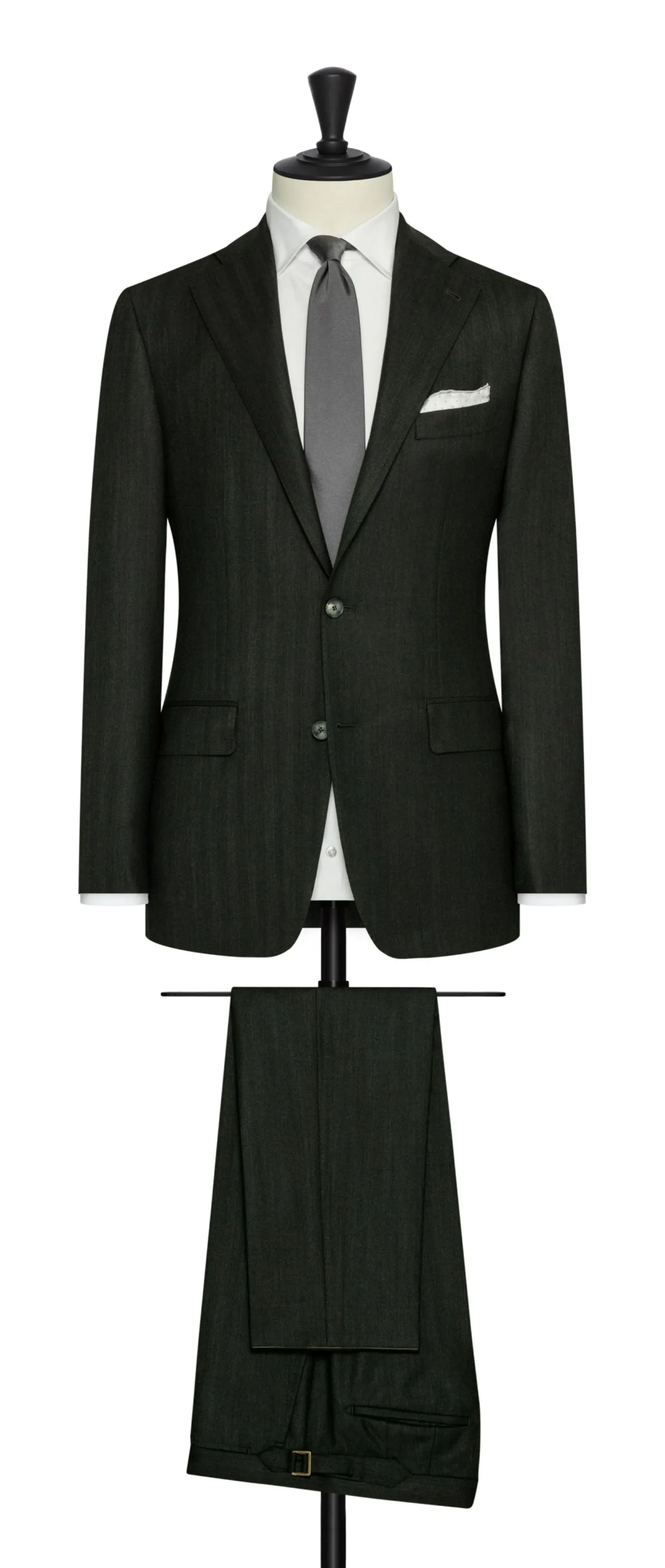 Drago Forest Green Natural Bi Stretch S130 Milled Wool Solaro Herringbone