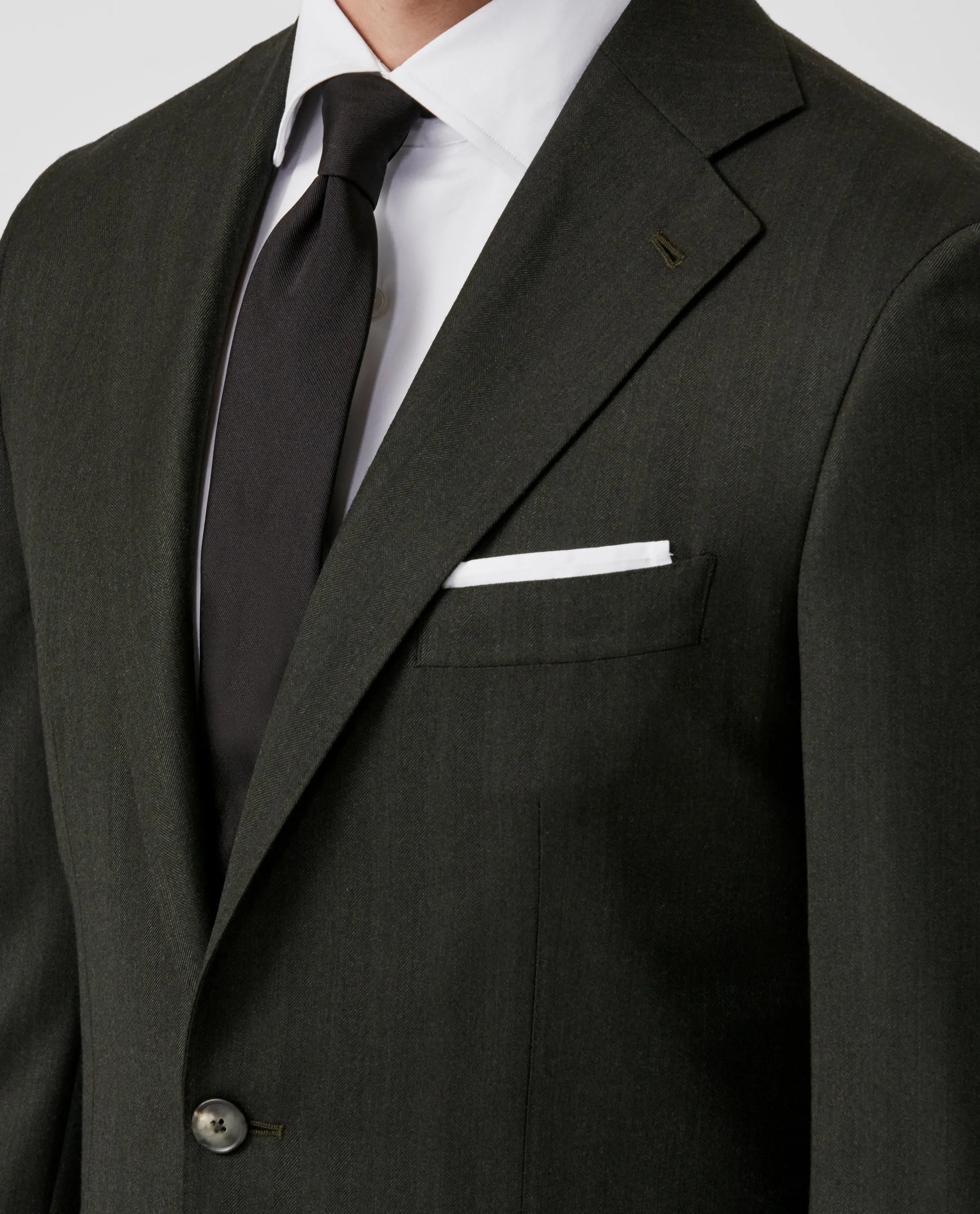 Drago Forest Green Natural Bi Stretch S130 Milled Wool Solaro Herringbone