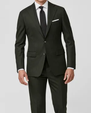Drago Forest Green Natural Bi Stretch S130 Milled Wool Solaro Herringbone