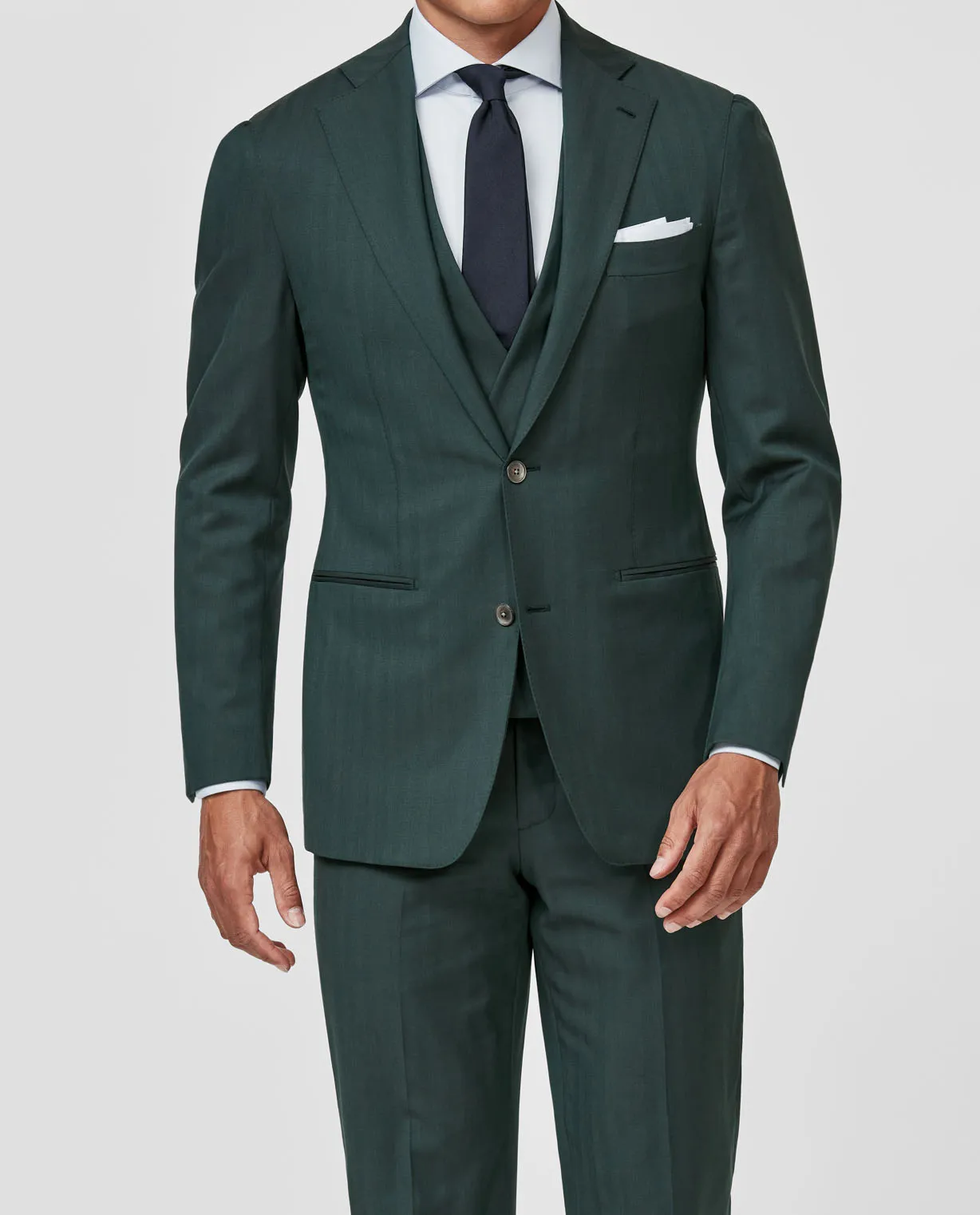 Drago Sage Green Natural Bi Stretch S130 Wool Solaro Herringbone