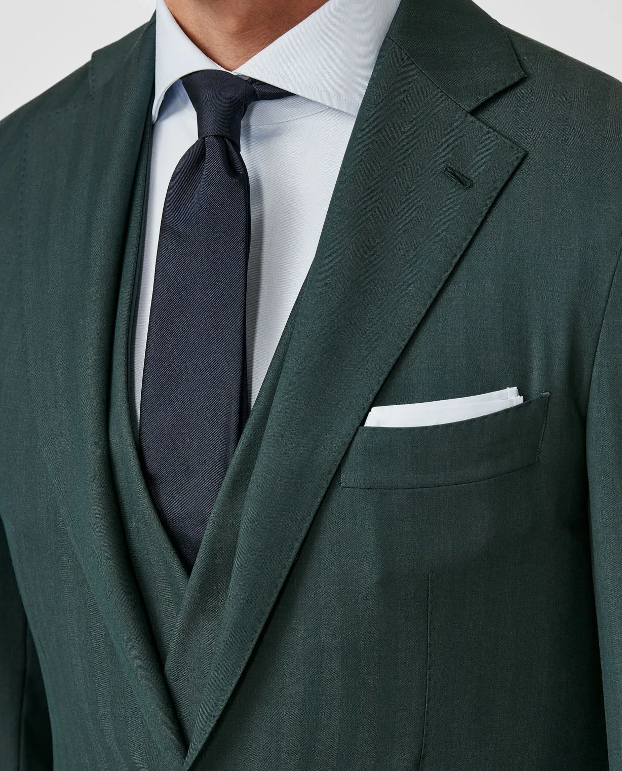 Drago Sage Green Natural Bi Stretch S130 Wool Solaro Herringbone