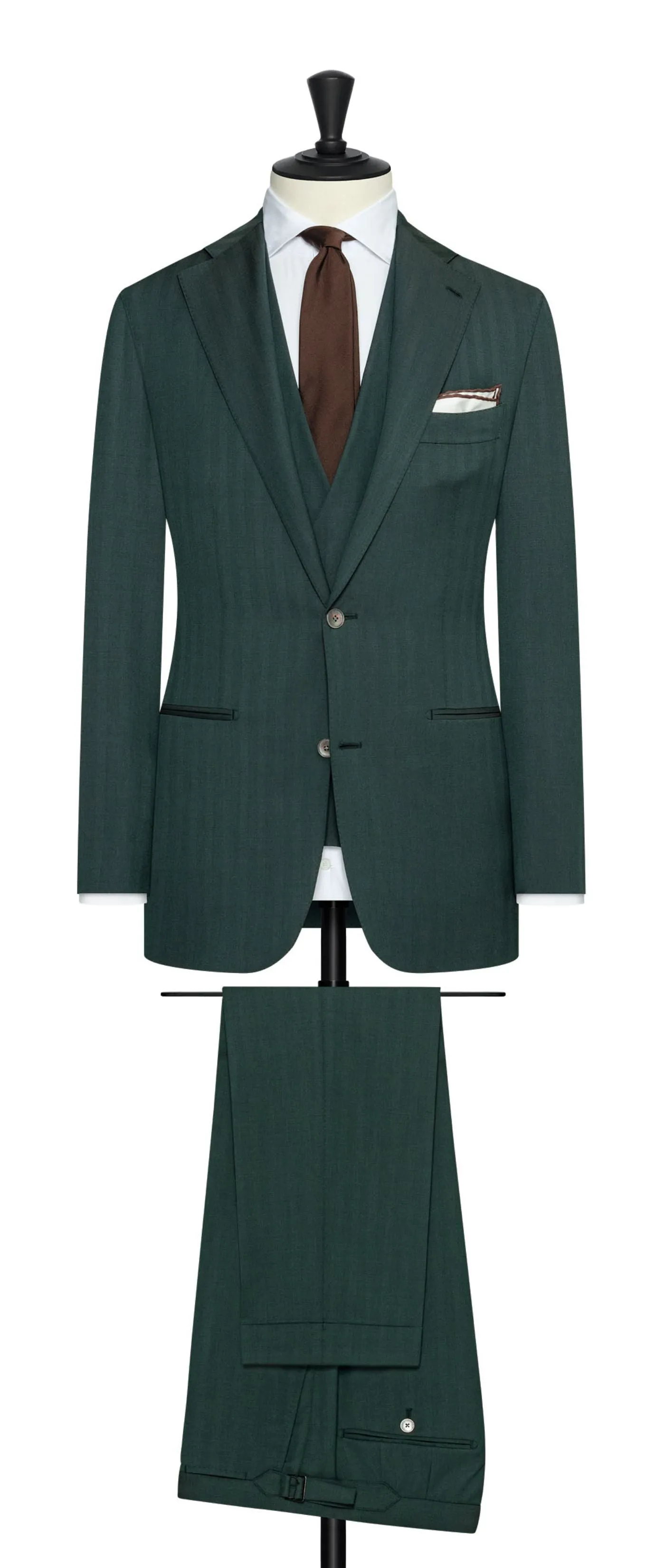 Drago Sage Green Natural Bi Stretch S130 Wool Solaro Herringbone