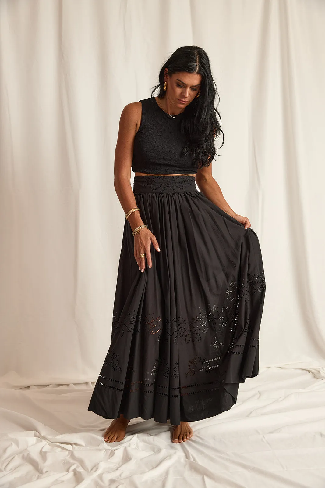 EYELIT MAXI SKIRT | BLACK