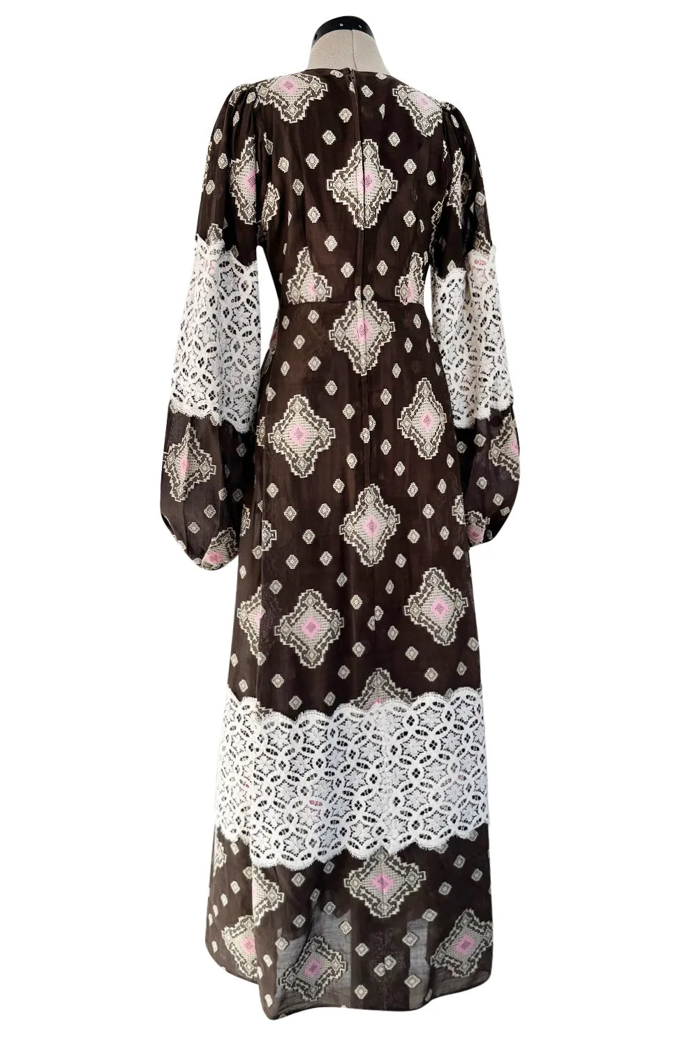 Fall 1971 Thea Porter Brocaded Cotton Gauze & Lace Flounce Dress
