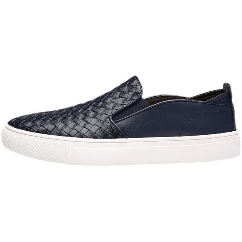 Fashion brand loafers men&#039;s autumn 2021 new England woven breathable Korean casual shoes leather pedal shoes.