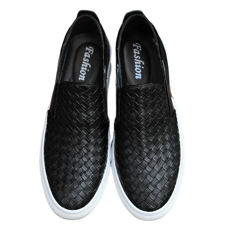 Fashion brand loafers men&#039;s autumn 2021 new England woven breathable Korean casual shoes leather pedal shoes.