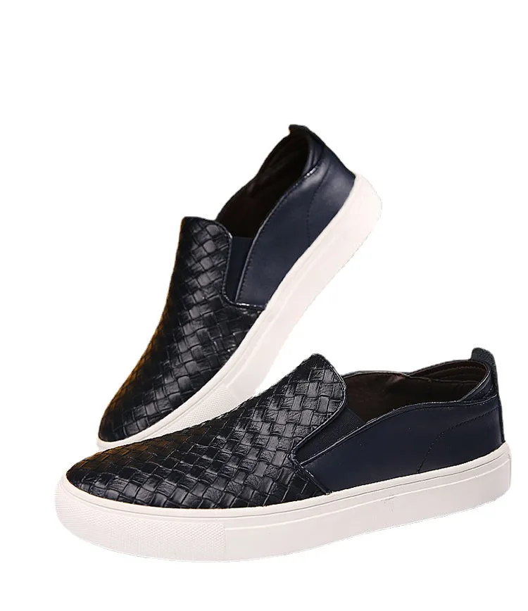 Fashion brand loafers men&#039;s autumn 2021 new England woven breathable Korean casual shoes leather pedal shoes.
