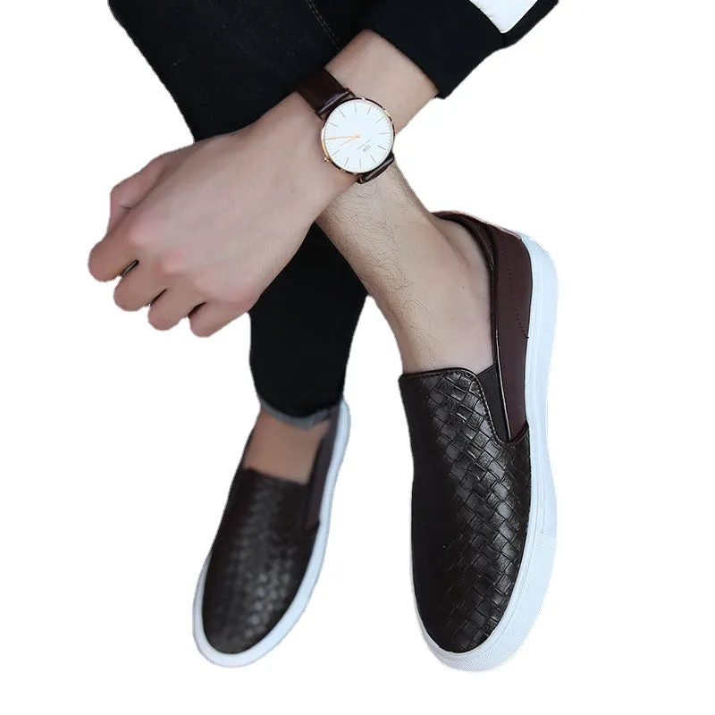 Fashion brand loafers men&#039;s autumn 2021 new England woven breathable Korean casual shoes leather pedal shoes.