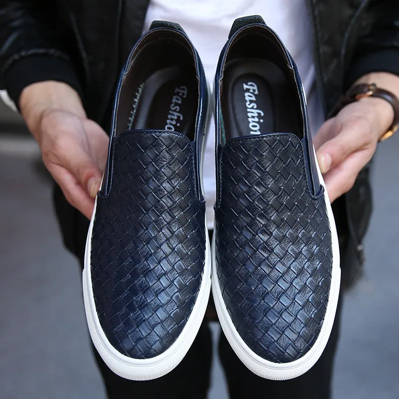 Fashion brand loafers men&#039;s autumn 2021 new England woven breathable Korean casual shoes leather pedal shoes.