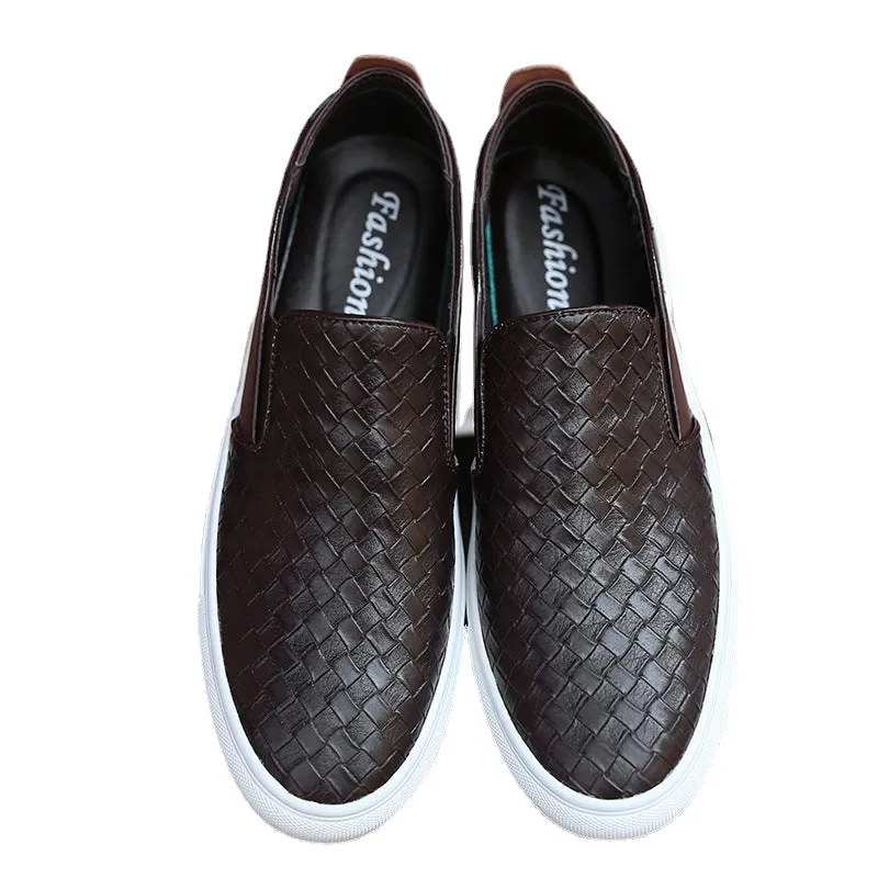 Fashion brand loafers men&#039;s autumn 2021 new England woven breathable Korean casual shoes leather pedal shoes.