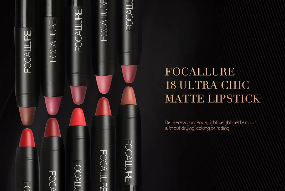 Focallure Waterproof Matte Lipstick – 19 Colors, Soft Texture, Long-Lasting Finish