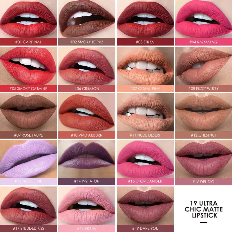Focallure Waterproof Matte Lipstick – 19 Colors, Soft Texture, Long-Lasting Finish