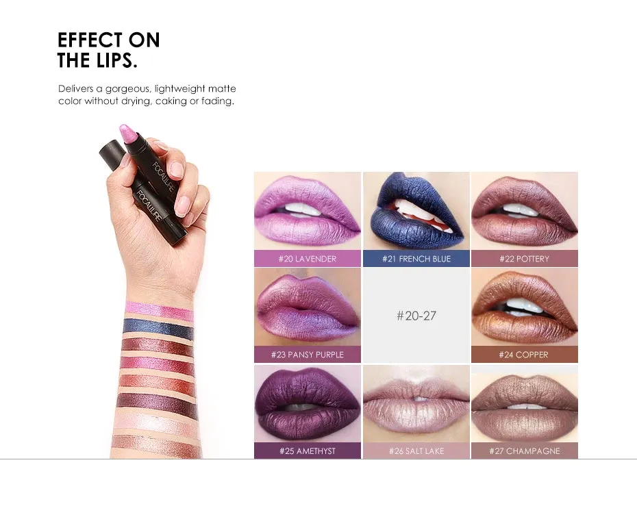 Focallure Waterproof Matte Lipstick – 19 Colors, Soft Texture, Long-Lasting Finish