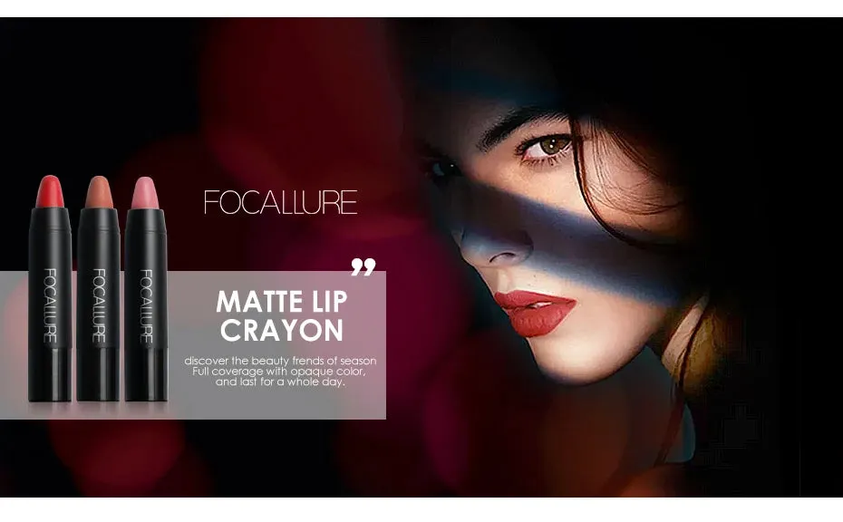Focallure Waterproof Matte Lipstick – 19 Colors, Soft Texture, Long-Lasting Finish