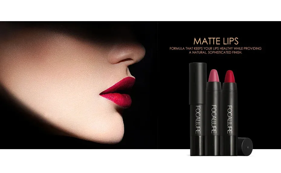 Focallure Waterproof Matte Lipstick – 19 Colors, Soft Texture, Long-Lasting Finish