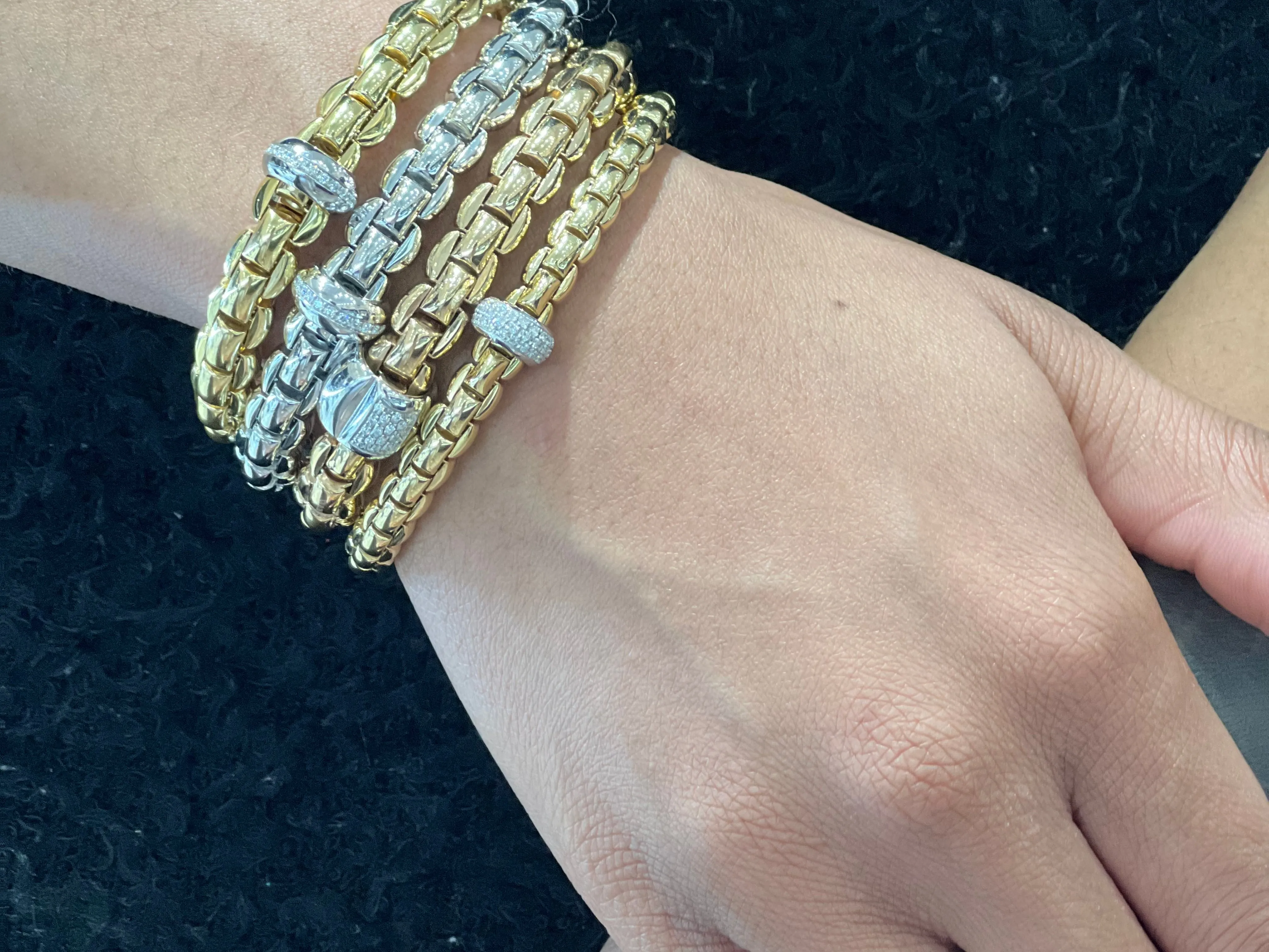 FOPE 'EKA' Large Gold Link Diamond Stretchy Bracelet