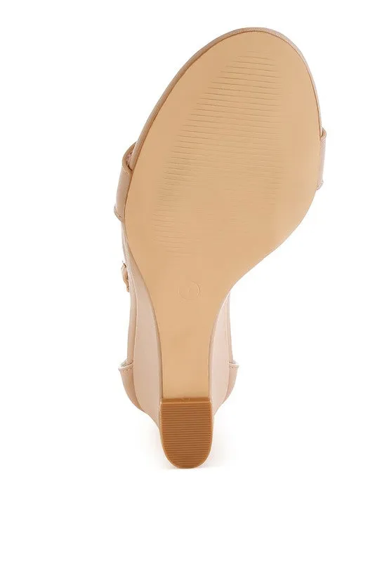 Genuine Leather Slim Wedge Heel Sandals