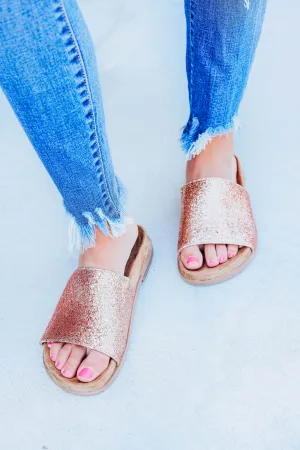 Gia Glitter Slides - Rose Gold
