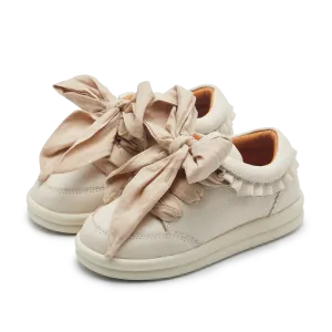 Girls Cream Leather Bow Trainers