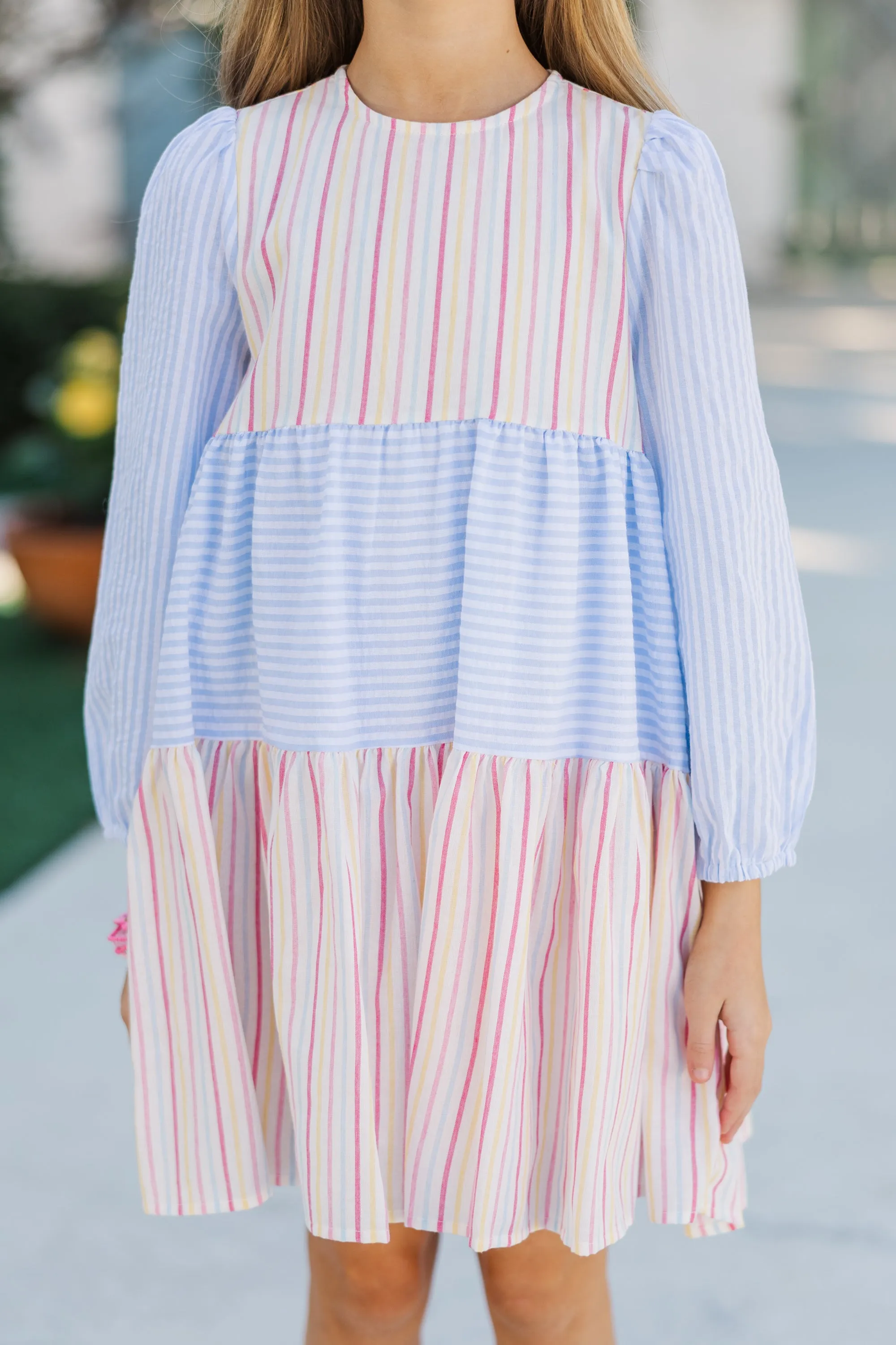 Girls: The Reyna Blue Multi Striped Dress