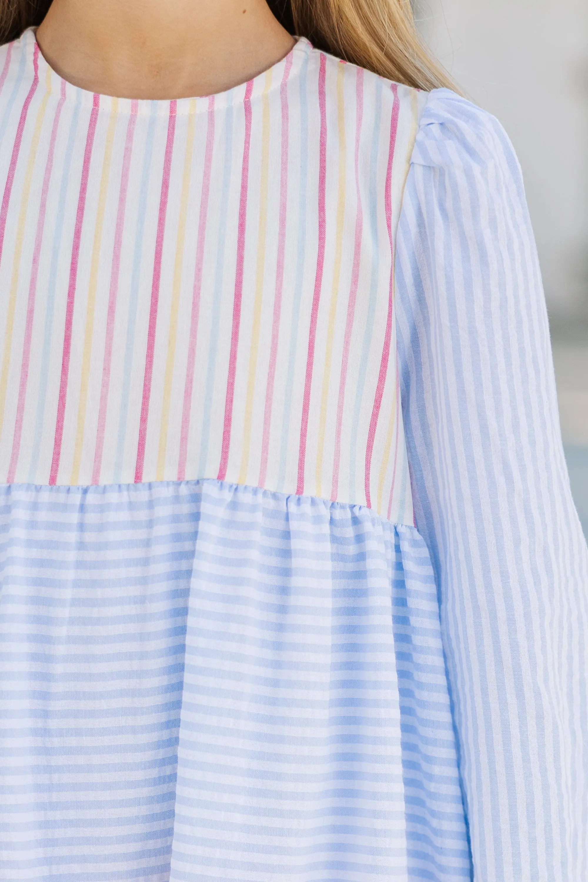 Girls: The Reyna Blue Multi Striped Dress