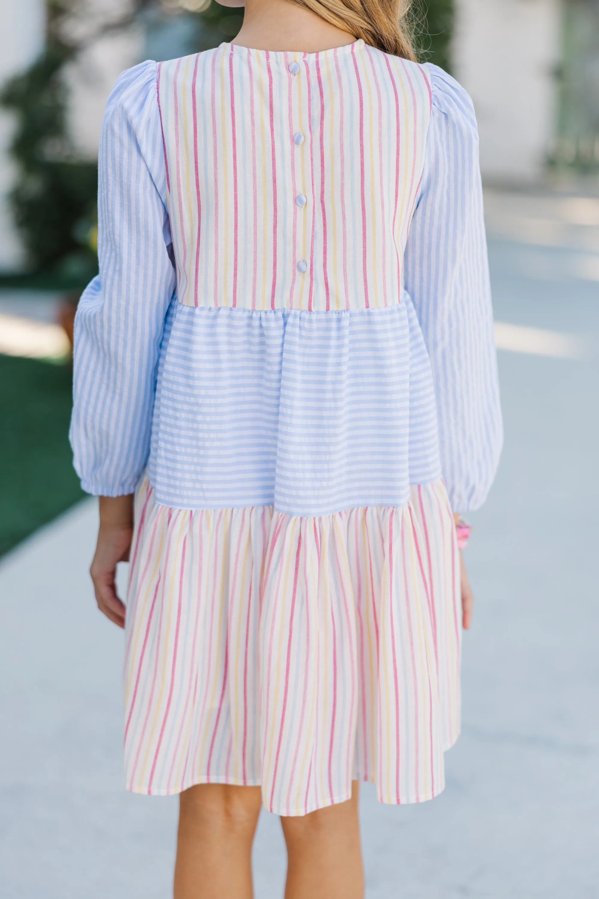 Girls: The Reyna Blue Multi Striped Dress