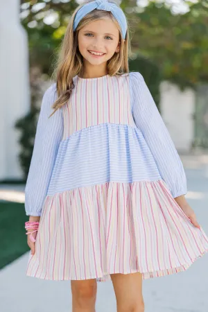 Girls: The Reyna Blue Multi Striped Dress