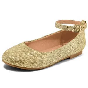 Gold Glitter Ankle Strap Dress Ballet Flats
