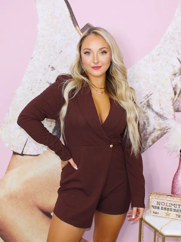 Grab Your Attention Blazer Skort/Romper, Brown
