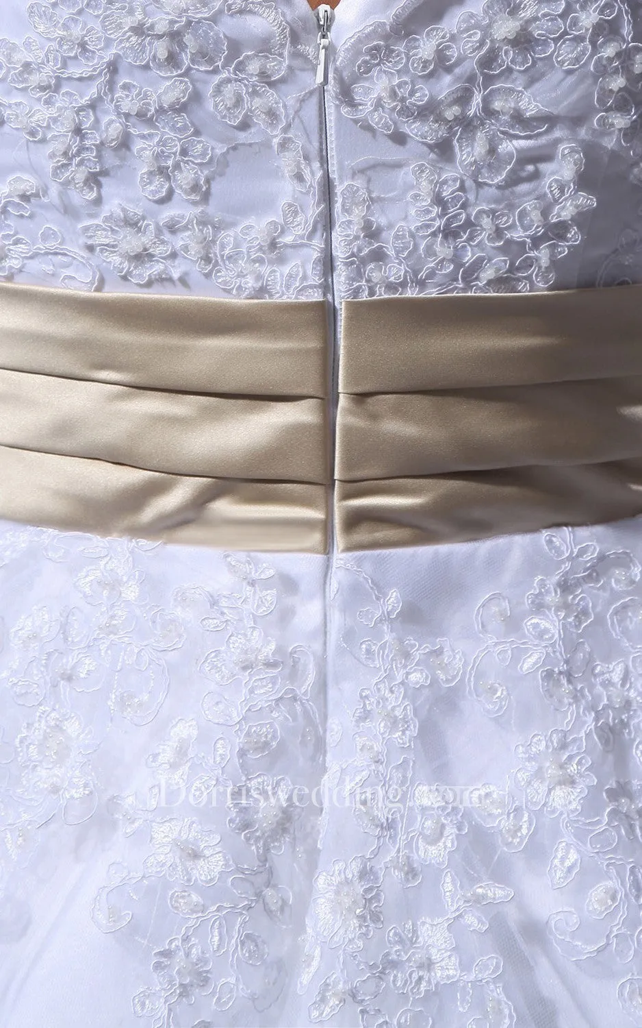 Half-Sleeve V-Neck Tea-Length Dress With Tulle Overlay