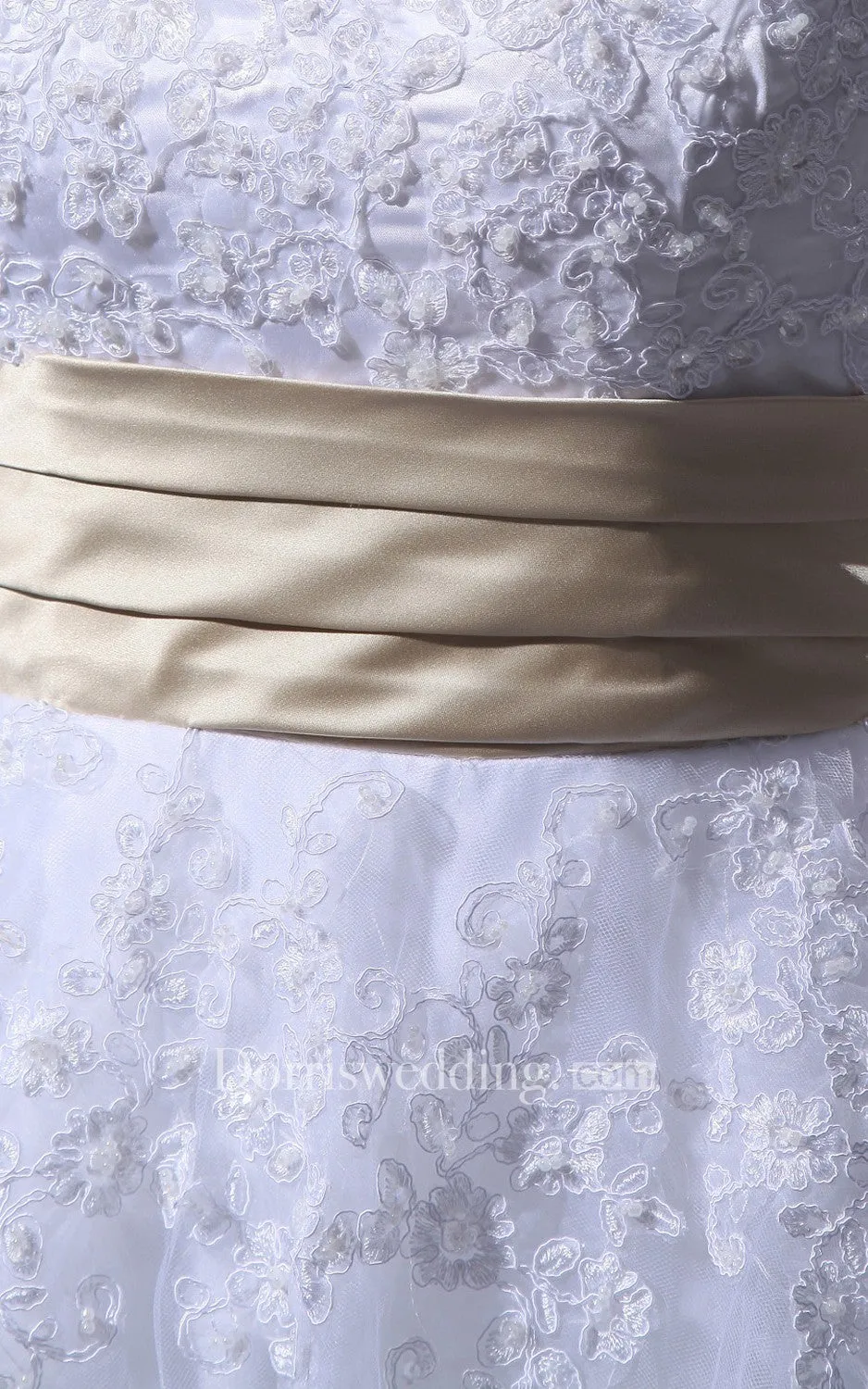 Half-Sleeve V-Neck Tea-Length Dress With Tulle Overlay