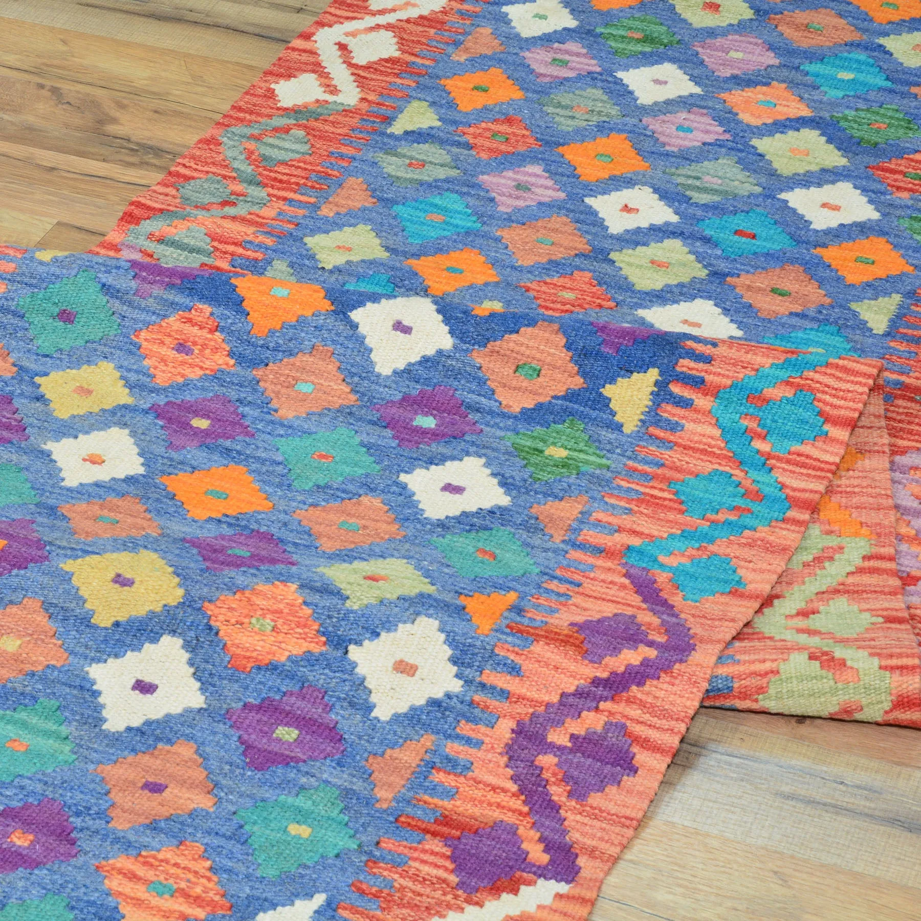 Hand-Woven Flatweave Geometric Design Kilim Handmade Wool (Size 2.5 X 16.0) Cwral-9552
